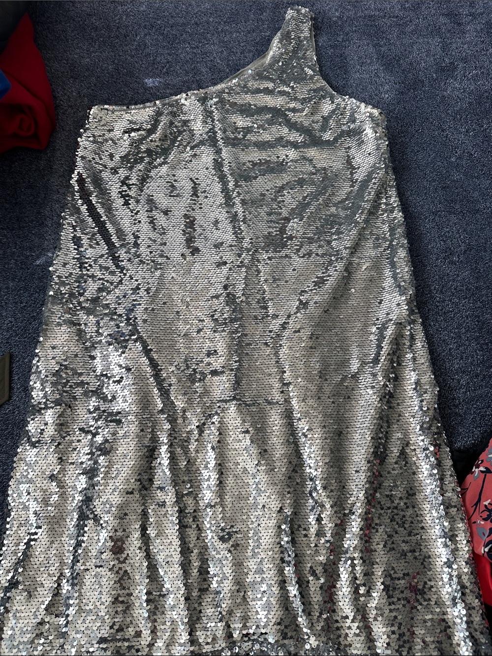 Anthropologie Silver One-Shoulder Sequin A-Line Skirt